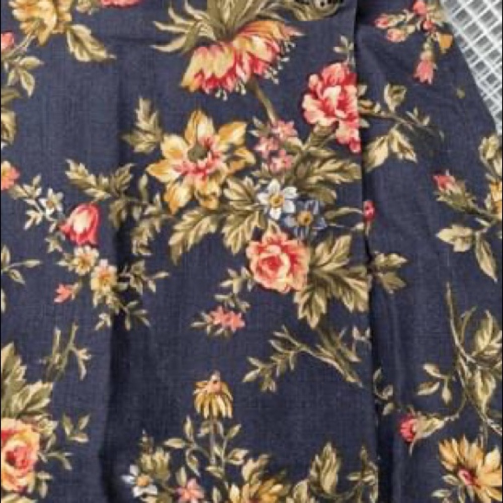 Vintage Linen Blend Floral Wrap Skirt Medium